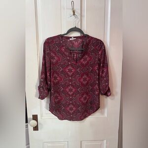 Maurices Burgundy and Gray Patterned Blouse